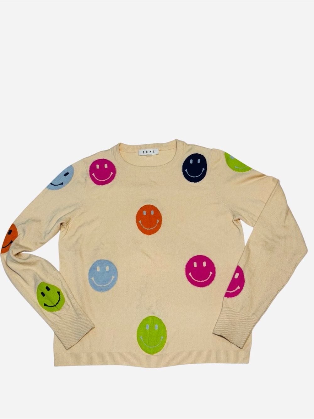 THML Smiley Face Viscose
Blend Ivory Long Sleeve Pullover Sweater Small - Picture 7 of 9